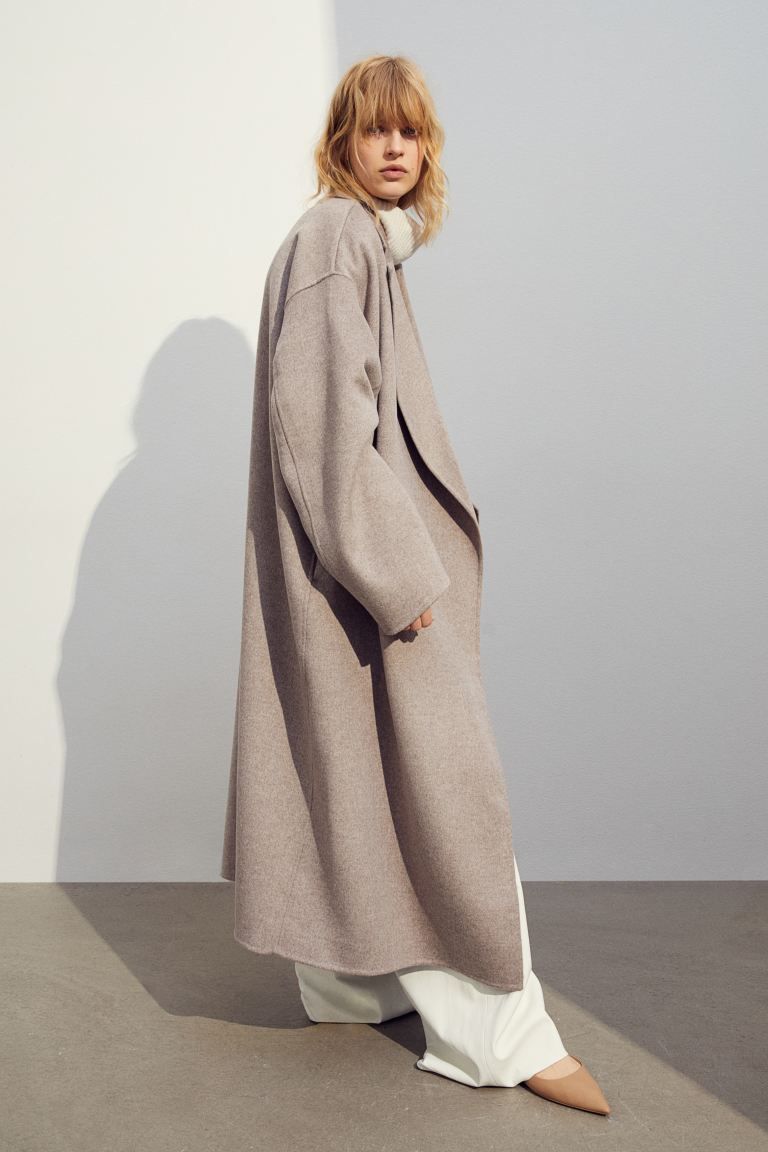 Wool-blend coat - Greige - Ladies | H&M GB | H&M (UK, MY, IN, SG, PH, TW, HK)