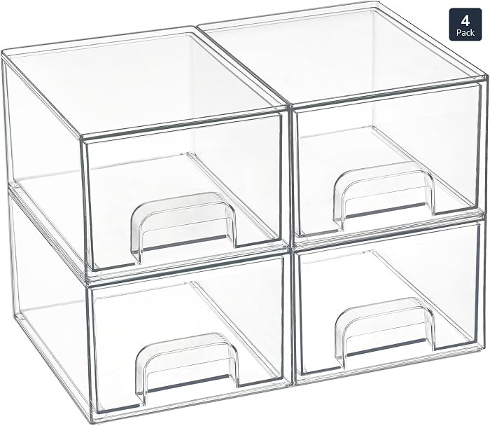 Vtopmart 4 Pack Small Clear Stackable Storage Drawers,Acrylic Bathroom Makeup Organizer,Plastic S... | Amazon (US)