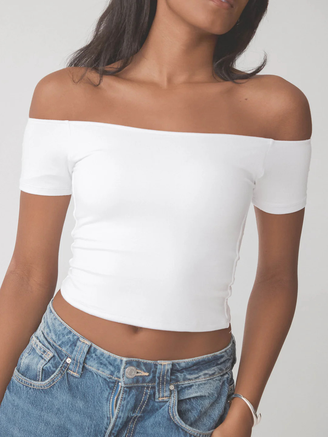 Braless Solid Off The Shoulder Short Sleeve Brami | Klassy