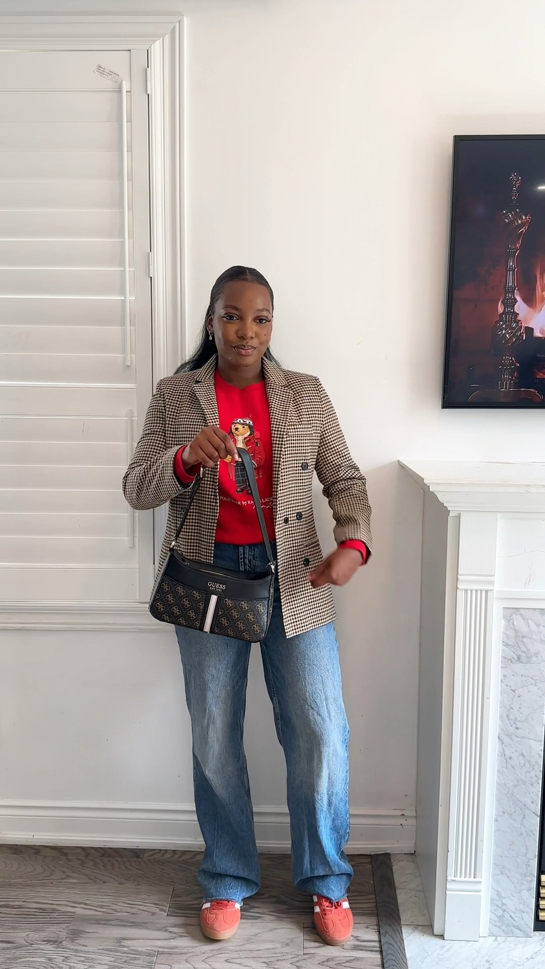 Ralph Lauren sweatshirts, plaid blazer, jeans, and red Adidas sambas

#LTKcanada