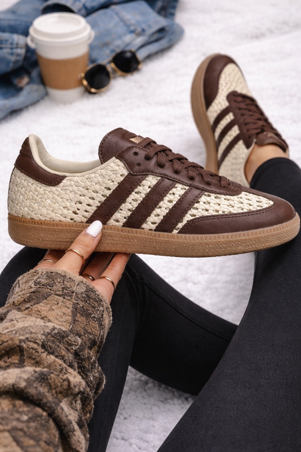 OK, you guys I am loving this beach inspired Adidas like with the beige and the dark brown. OK hear me out on this one think rapper jumpsuit cute little set and then add your little raffia handbag and a cute little trucker hat.