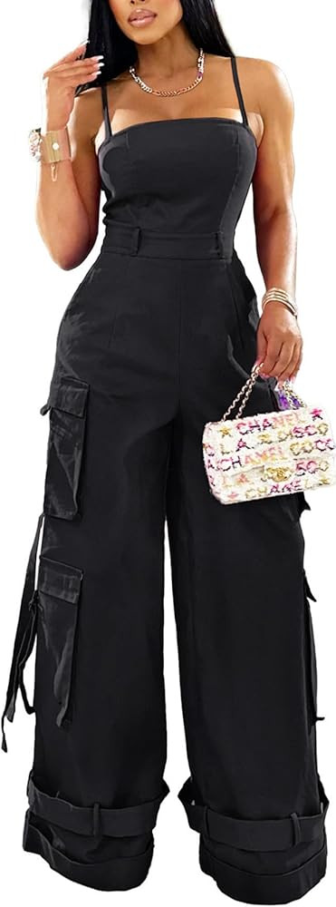 Womens Cargo Jumpsuit Sexy One Piece Outfit Wide Leg Romper Multi Pockets Overalls | Amazon (US)