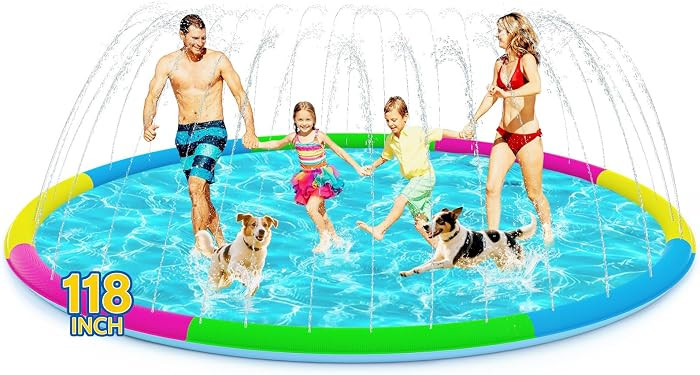 118" Extra Large Splash Pad - Non-Slip Splash Pad for Kids and Dogs Thickened Dog Pool with Sprin... | Amazon (US)