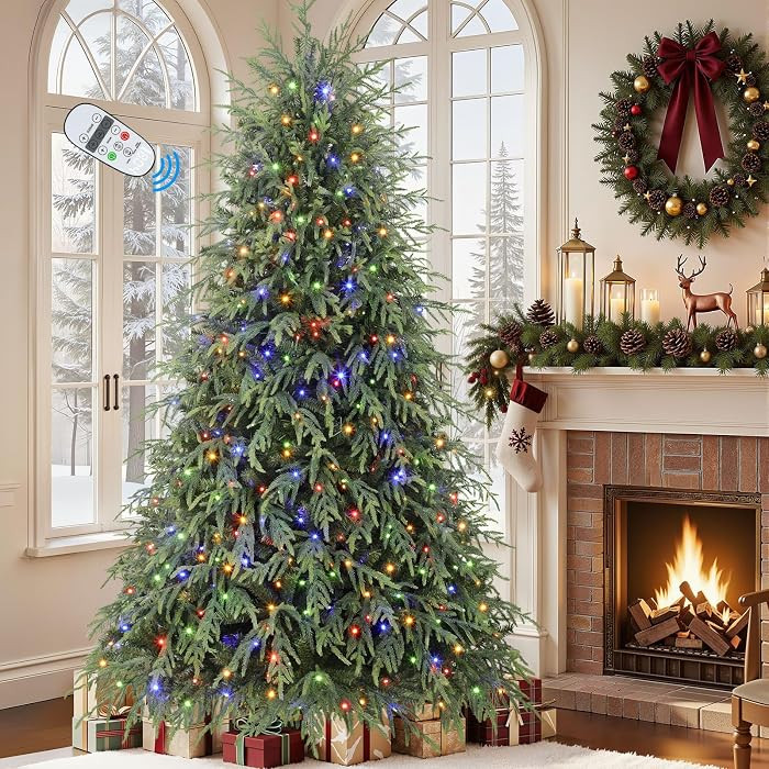 SHareconn 7.5ft Prelit Hinged Norfolk Pine Artificial Fake Christmas Tree with Remote Control,PE ... | Amazon (US)
