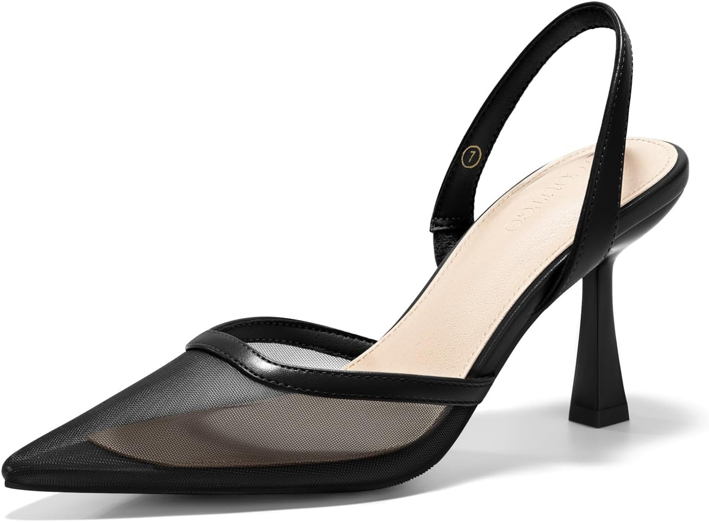 Coutgo Womens Mesh Kitten Heels Slingback Closed Pointed Toe Stiletto Pumps Sandals Sexy Party Dress Shoes | Amazon (US)