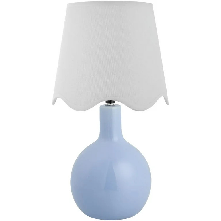 Livabliss Balbao Rustic Accent Table Lamp, 15-inch, Blue with White Scalloped Shade | Walmart (US)