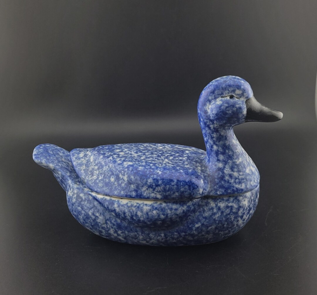 Ceramic Enesco Duck Trinket Box, Blue Speckled Ceramic Duck, Vintage Ceramic Duck Trinket Box, Vi... | Etsy (US)