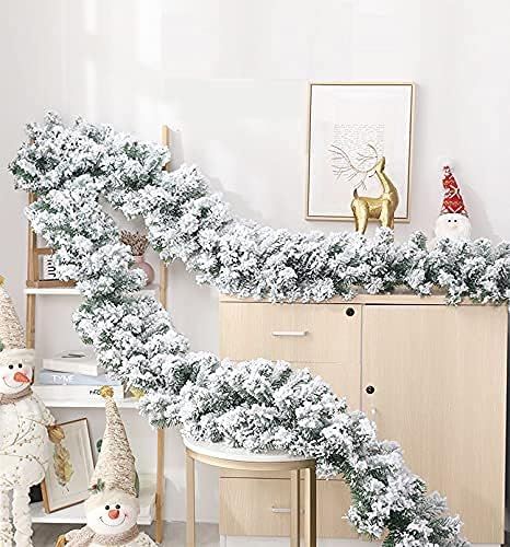 8.9ft Artificial Snow Christmas Garland，Xmas White Flocked Garland for Christmas Thanksgiving F... | Amazon (US)