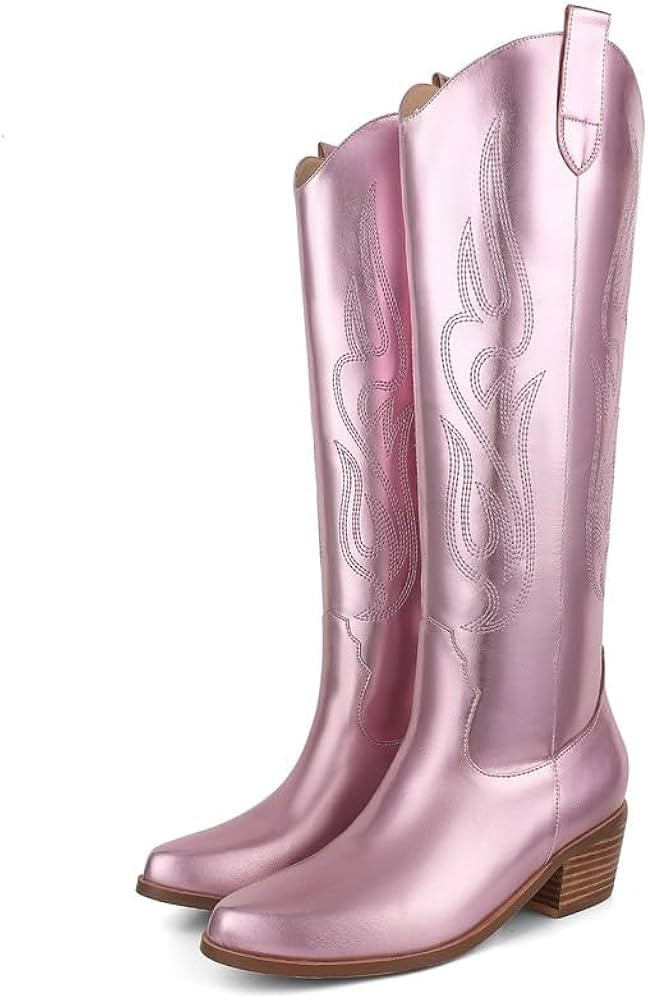 AMINUGAL Cowboy Boots for Women Western Knee High Boots Women Embroidered Cowgirl Boots Pointed T... | Amazon (US)