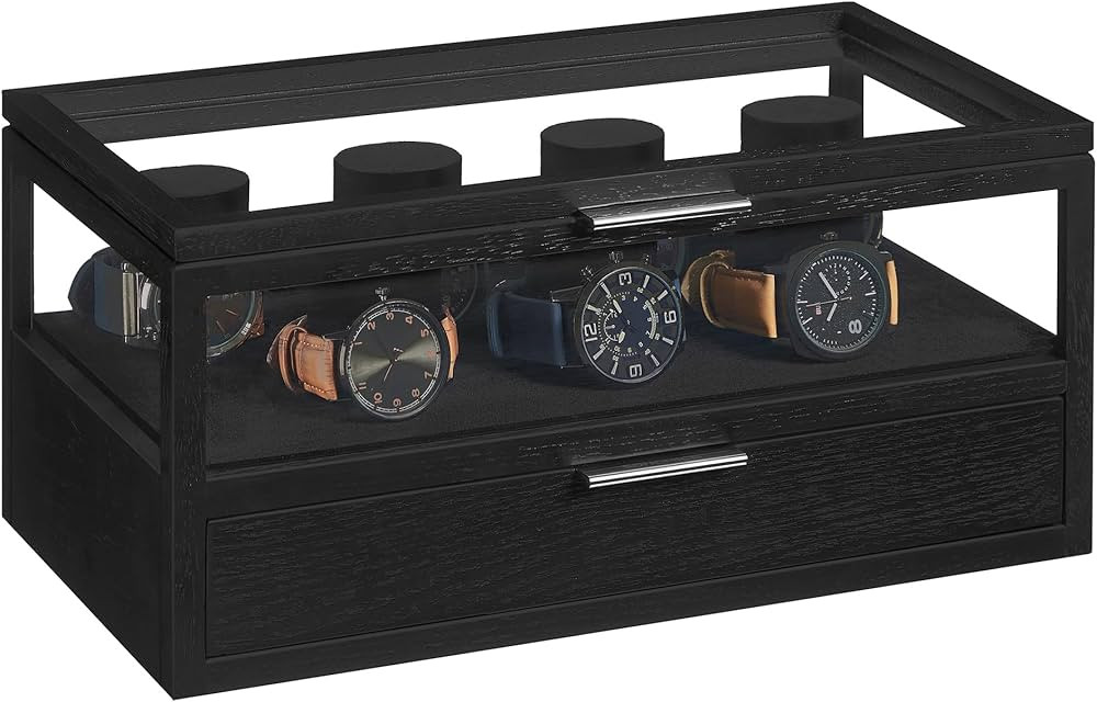 SONGMICS 2-Tier Watch Case, Watch Display Box, Watch Holder with 7 Pillars, Drawer, Acrylic and S... | Amazon (US)
