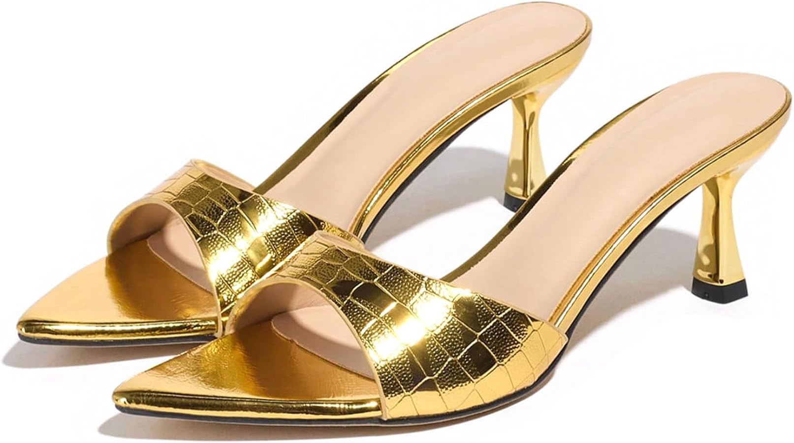 Women'S Patent Leather Kitten Heel Dress Mule Sandals Sexy Pointed Open Toe One-Strap Slingback P... | Amazon (US)