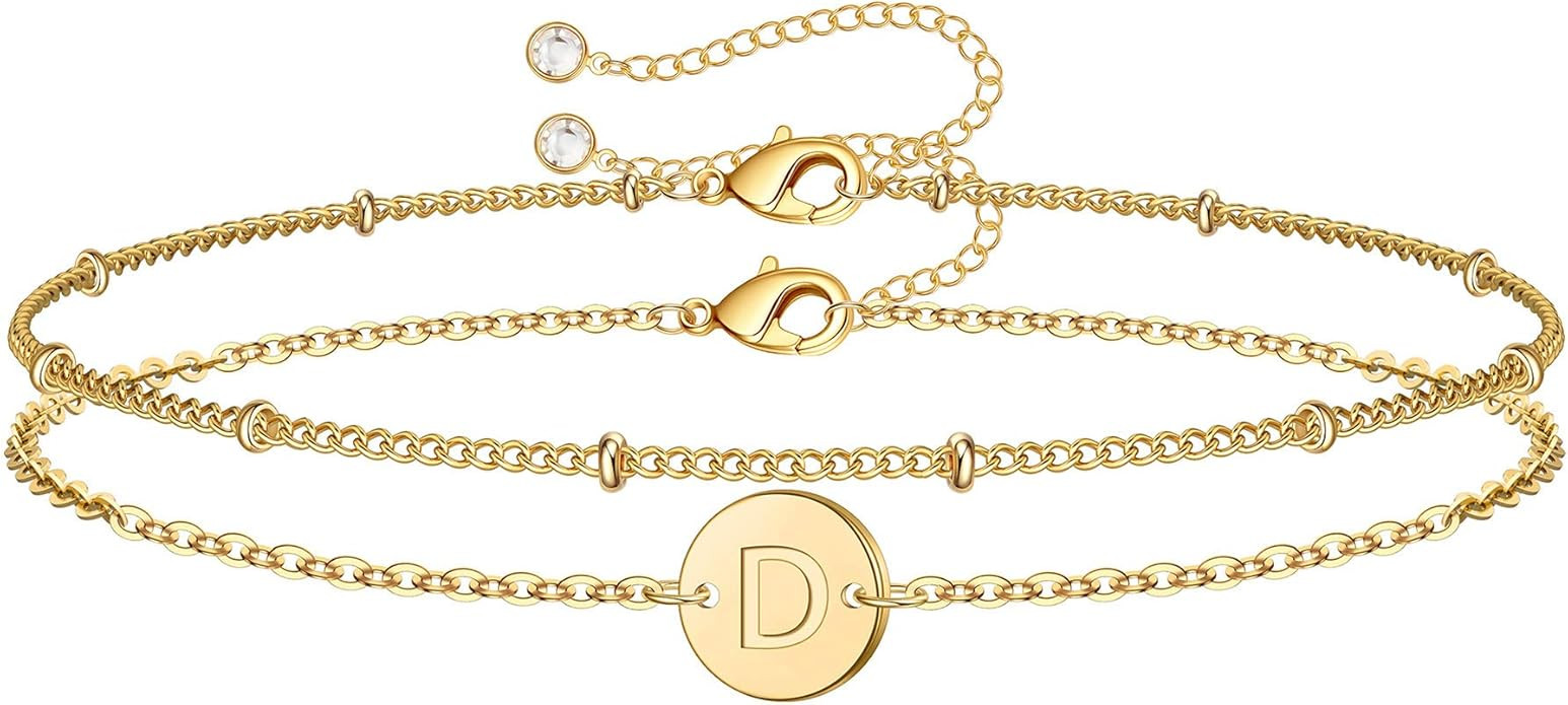 MONOZO Gold Initial Bracelets for Women, Dainty 14K Gold Filled Layered Beaded Letter Initial Bra... | Amazon (US)