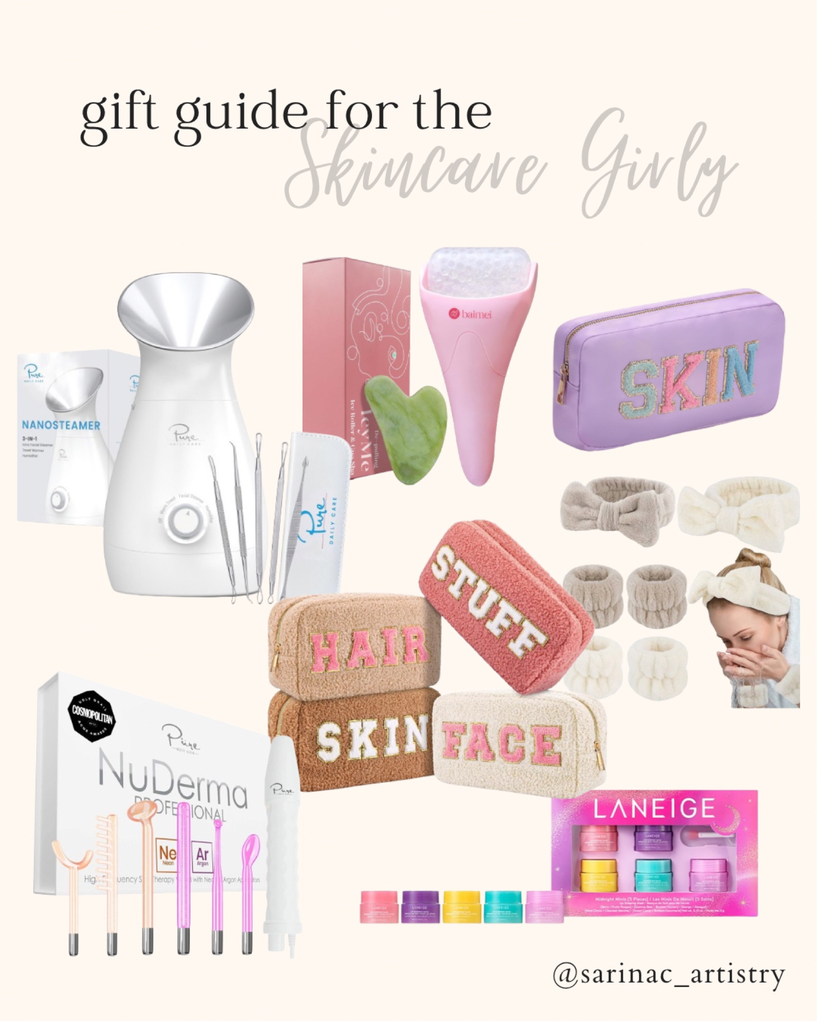 As a skincare girly myself, these are some of my favorite things to use in my skincare routine.

This facial steamer doubles as a towel warmer AND a humidifier! 🙌🏼

Ice roller is a must to reduce puffiness and inflammation in the morning.

High frequency is great for killing bacteria on the skin, and also great for product penetration. 

Any skincare girly would also love these cute travel pouches - I know I do 😍

#skincare #skin #giftguide #holidaygift #beautygift

#LTKGiftGuide #LTKHoliday #LTKbeauty