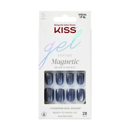 KISS Gel Fantasy Magnetic Press on Nails See U Soon Blue Short Squoval 28 Count | Walmart (US)