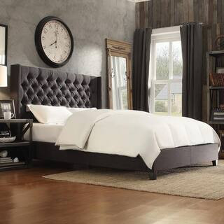 HomeSullivan Dark Gray Wingback Button Tufted Bed | The Home Depot
