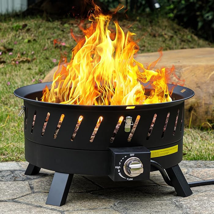 22 inch Portable Propane Fire Pits, Gas Fire Pit Bowl for Outside with Lid & Handle, Smokeless Ga... | Amazon (US)