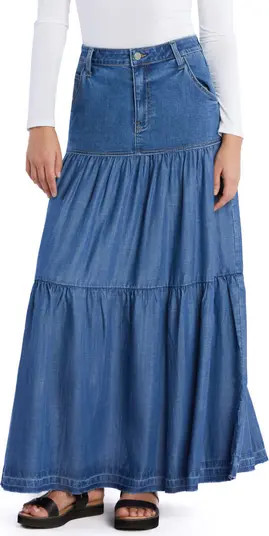 Contrast Tiered Denim Maxi Skirt | Nordstrom