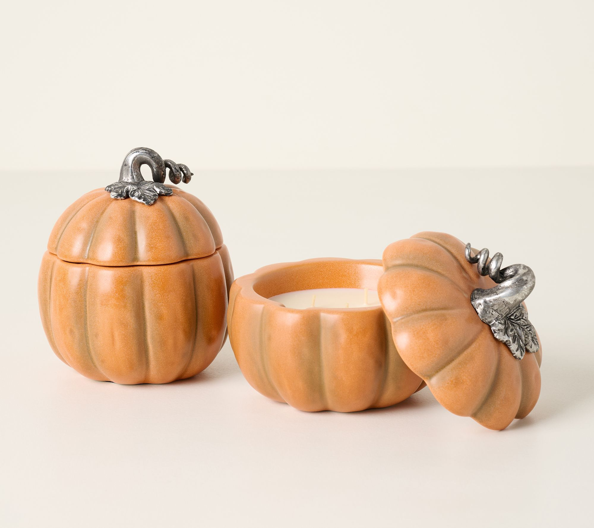 Martha Stewart x Slatkin + Co. S/2 6oz Ceramic Pumpkin Candle Set | QVC