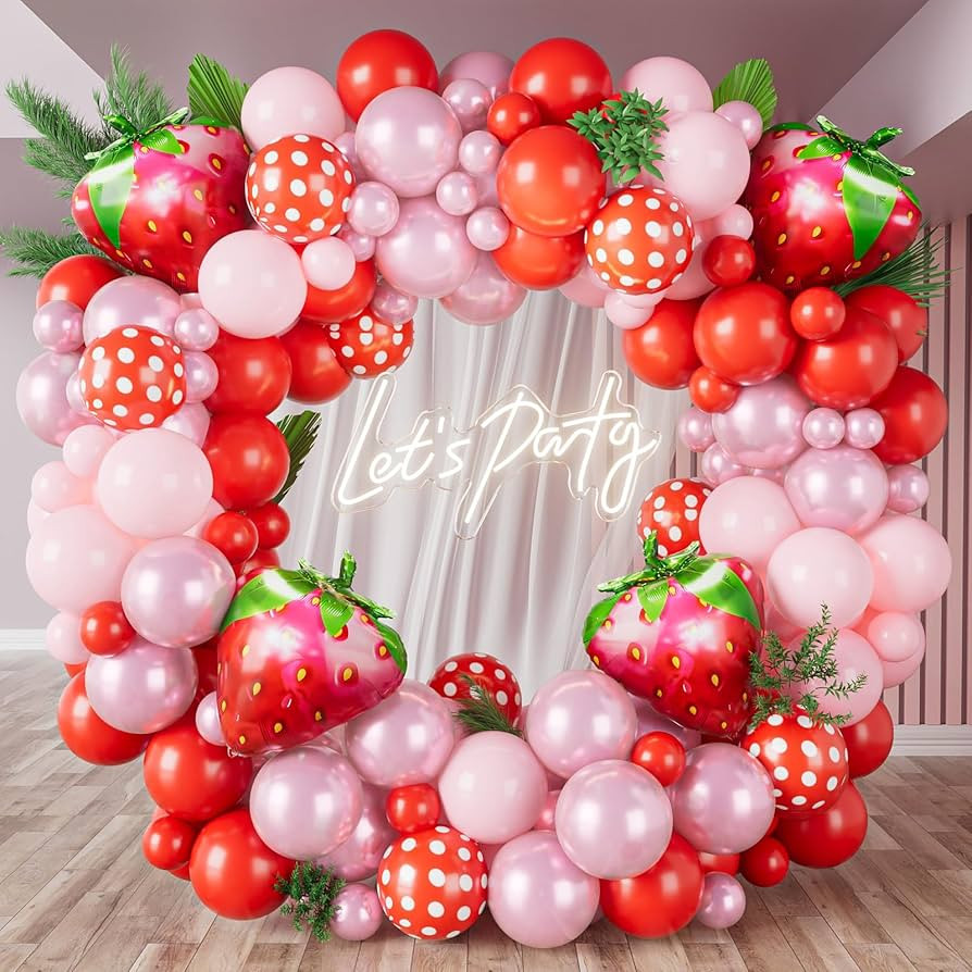 Strawberry Balloon Garland Arch Kit - Red and Pink Balloons with Strawberry Foil Balloons Arch Ki... | Amazon (US)