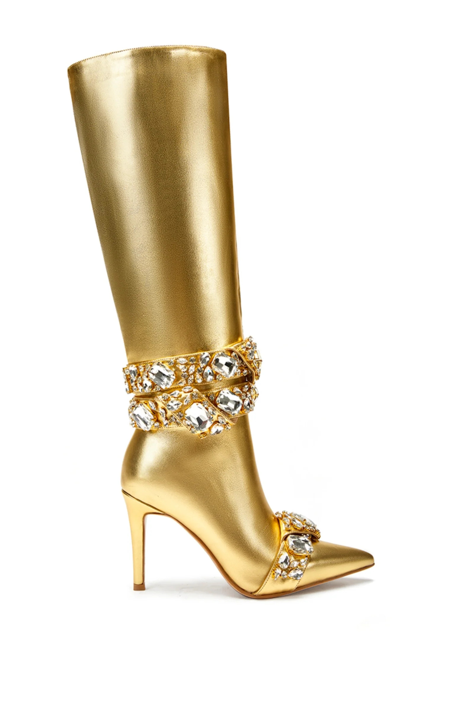 ALONZA-GOLD STILETTO BOOT | Azalea Wang