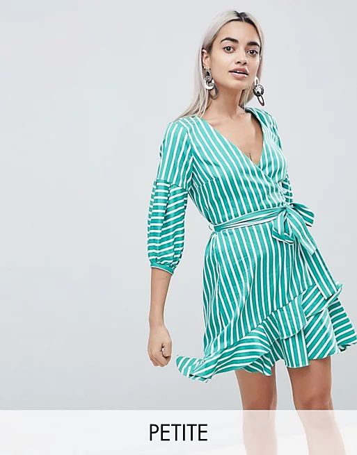 River Island Petite Wrap Front Stripe Mini Dress | ASOS (Global)