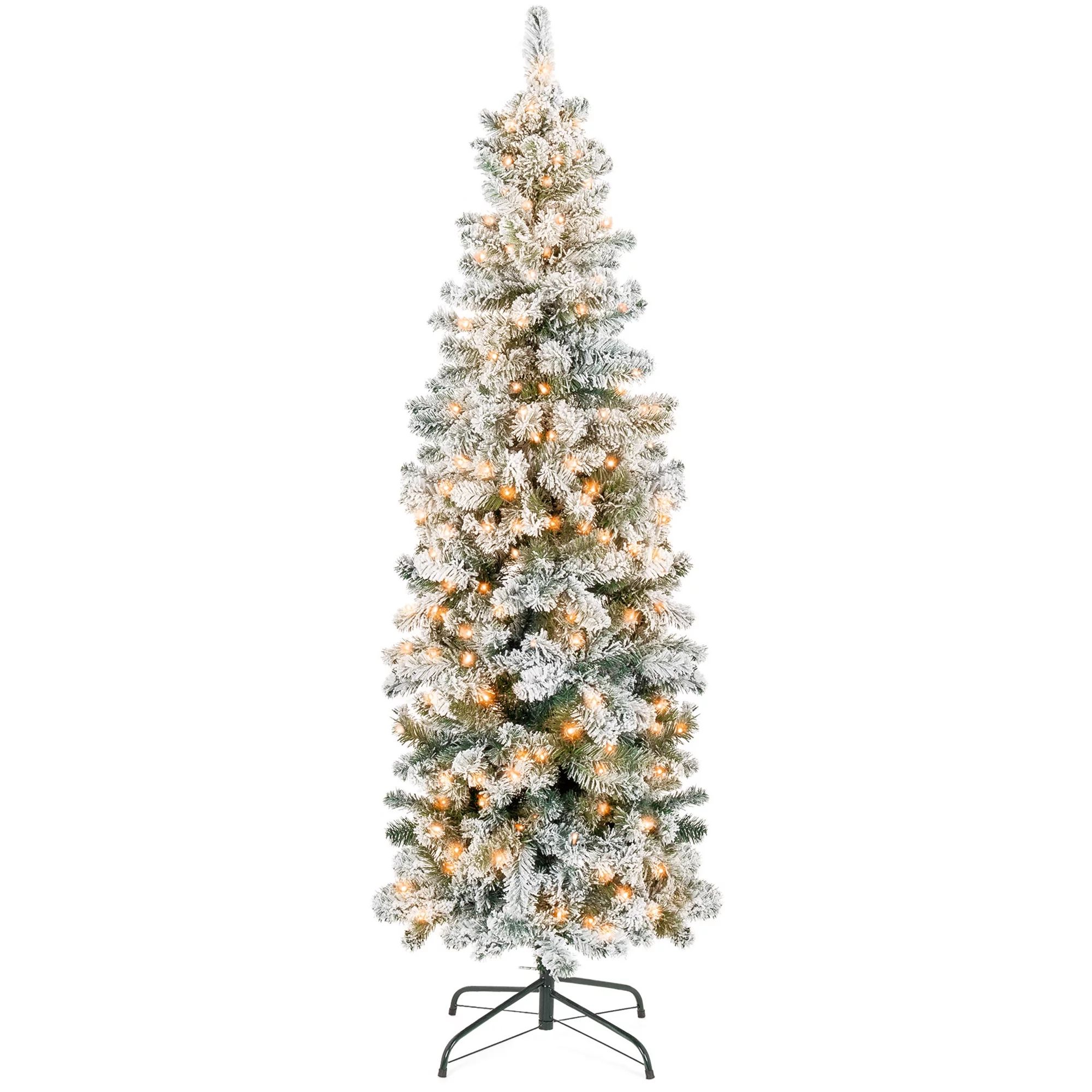 Best Choice Products 12ft Pre-Lit Artificial Snow Flocked Pencil Christmas Tree Holiday Decoratio... | Walmart (US)