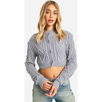 Womens Cable Knit Cropped Cardigan - Grey - M | boohoo (US & Canada)