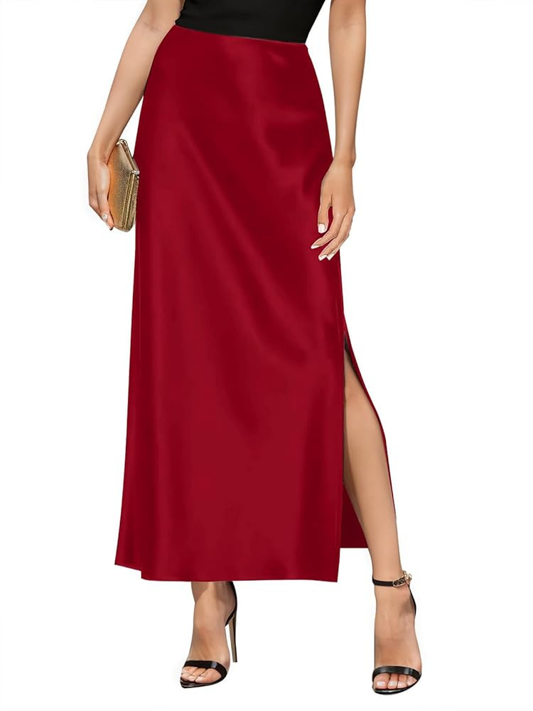 Women's Satin High Waisted Side Split Maxi Skirt Elastic Waistband Long Silk Skirts A-Line Skirts... | Amazon (US)
