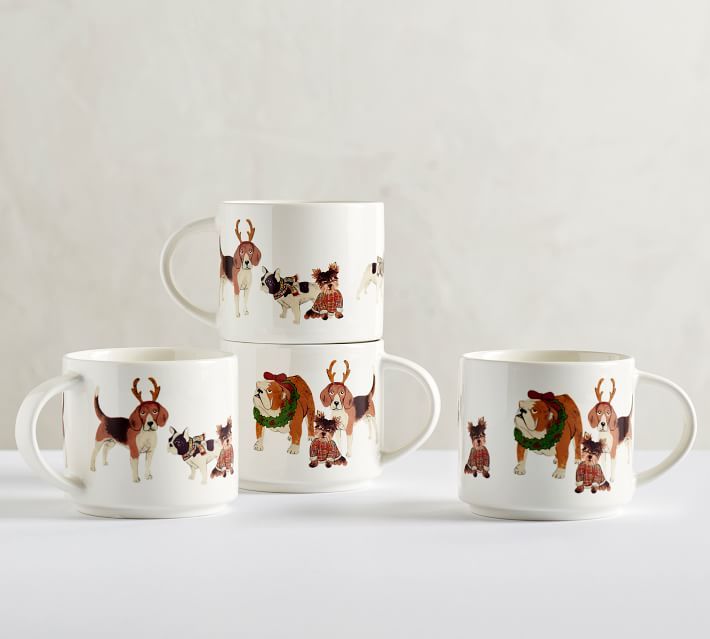 Festive Dogs Stoneware Mugs - Set of 4 | Pottery Barn (US)