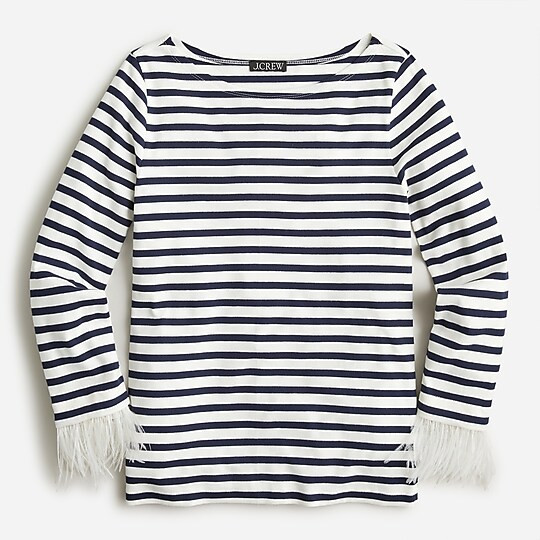 Feather-trim long-sleeve shirt in stripe | J. Crew US