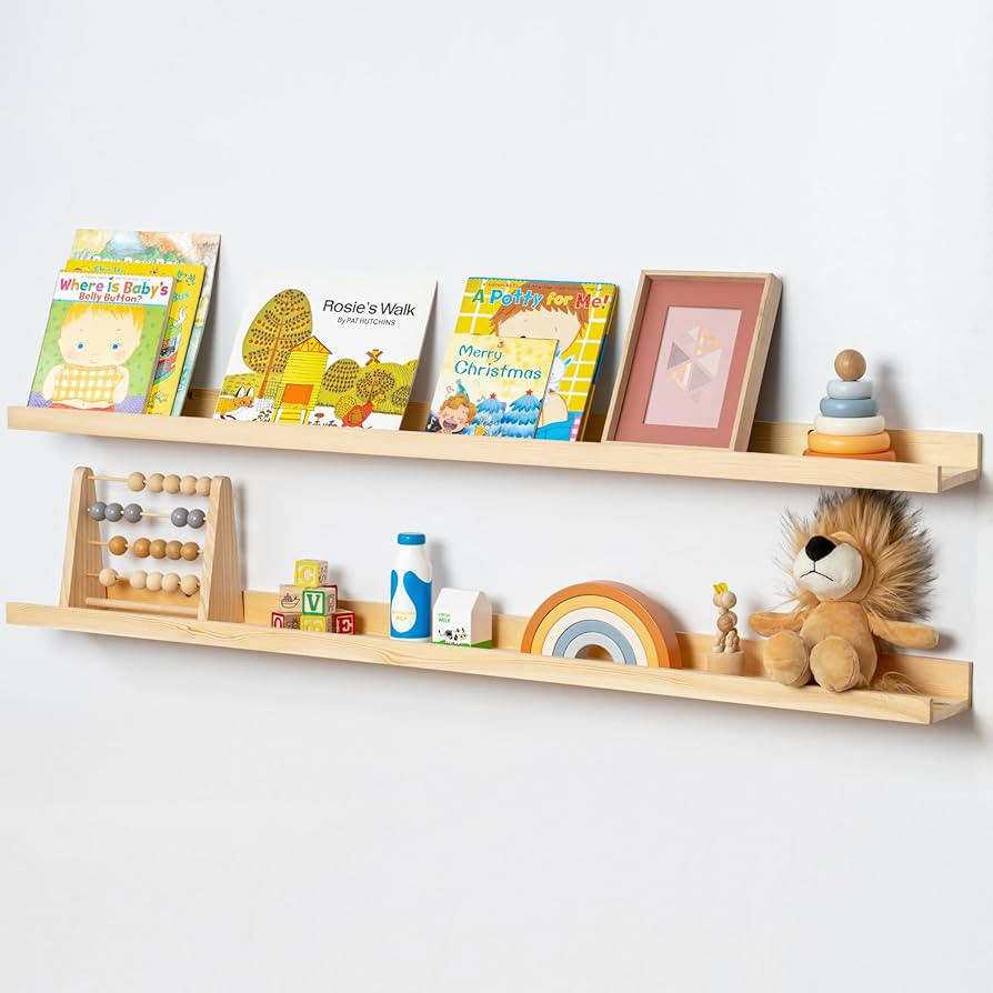Picture Ledge Shelf for Wall, 48 inch Solid Pine Wood Nursery Book Shelves 2 Packs, Floating Ledg... | Amazon (US)