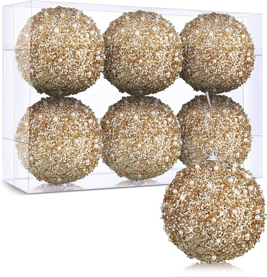 BBTO 6 Pcs Christmas Ball Ornaments Glitter Sequin Foam Ornaments Hanging Christmas Tree Ball Dec... | Amazon (US)