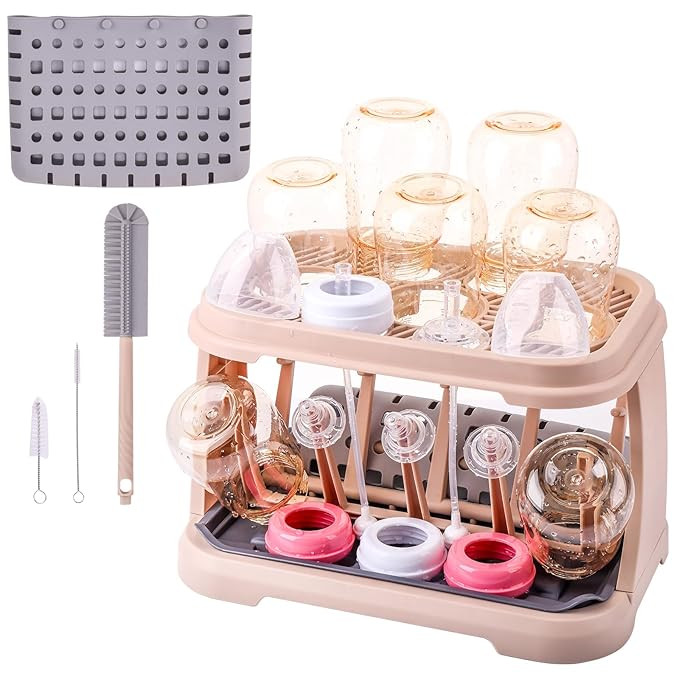 Baby Bottle Drying Rack with Brush & Dishwasher Basket - Space Saving Standing Drying Rack for Ba... | Amazon (US)