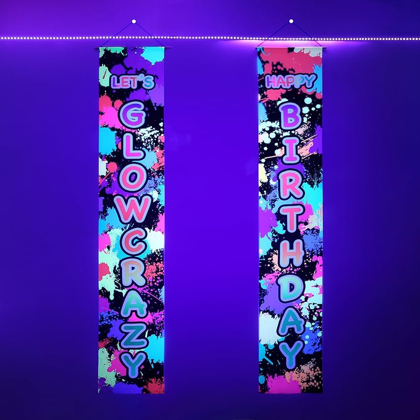 Glow Neon Birthday Party Decorations Supplies, Lets Glow & Happy Birthday Door Banner Sign Supplies, | Amazon (US)