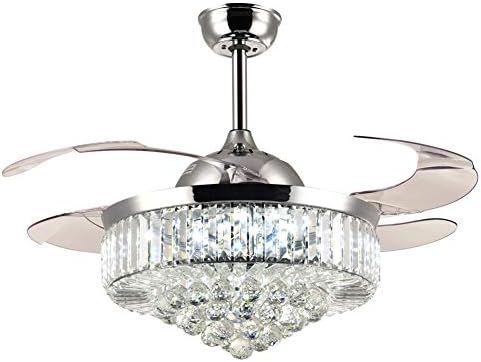 7PM Chrome Crystal Ceiling Fan with Light Modern Retractable Blades Chandelier Fan Remote Control... | Amazon (US)