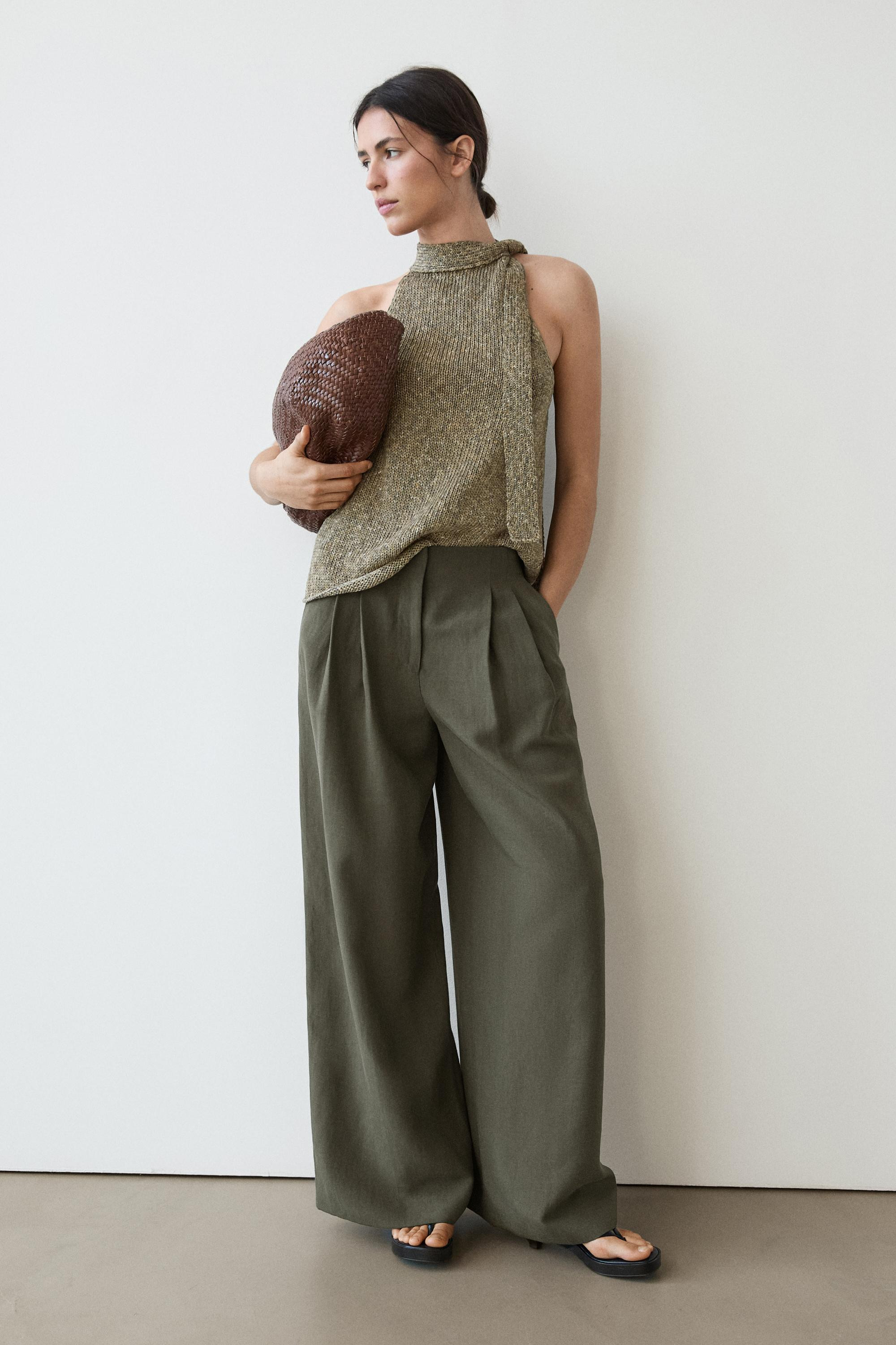Wide leg broek met bandplooien | Massimo Dutti NL