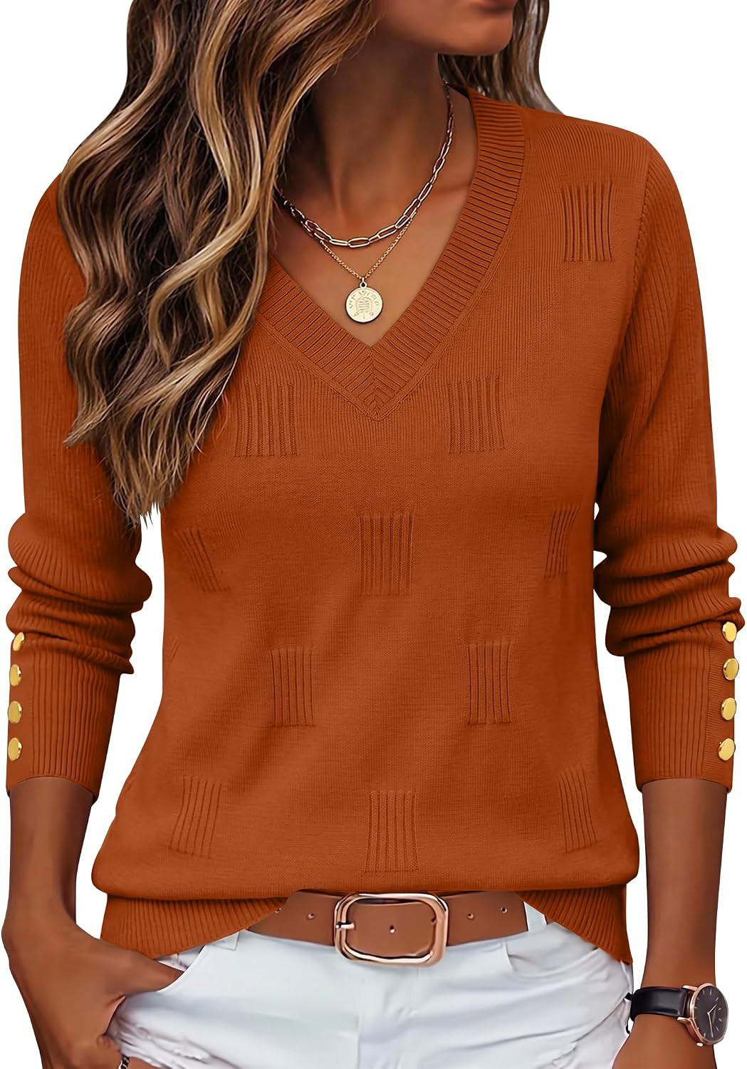 Zeagoo Womens V Neck Sweaters Long Sleeve Lightweight with Buttons Oufits | Amazon (US)