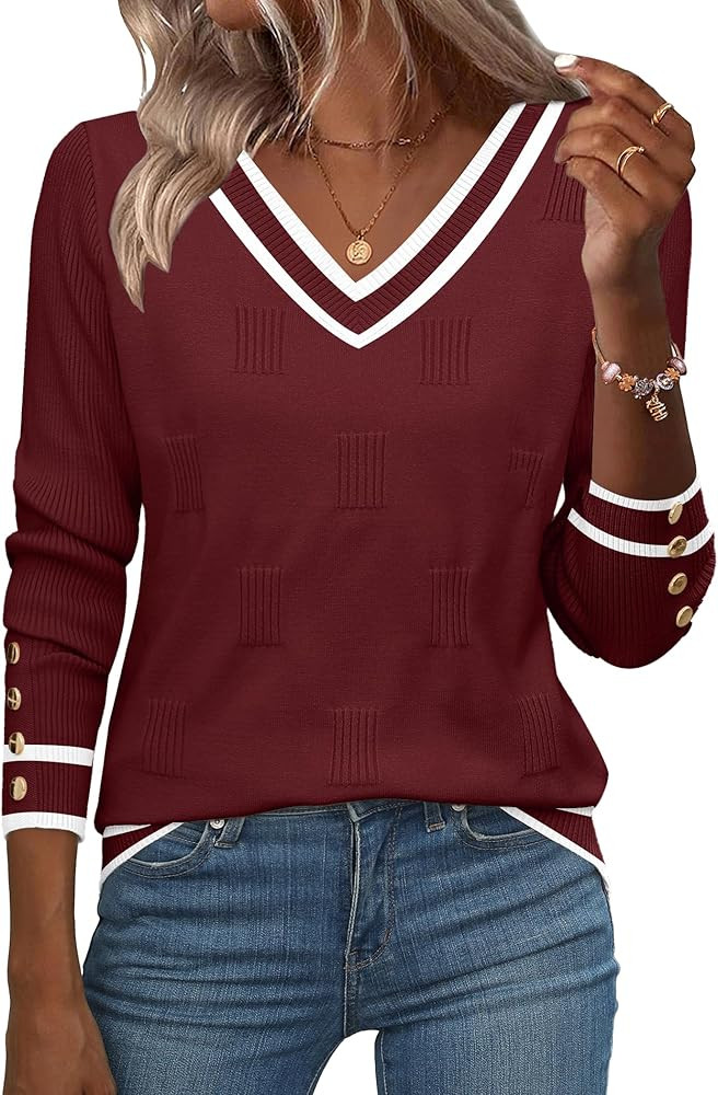 Zeagoo Womens V Neck Sweaters Shirts Long Sleeve Lightweight Ribbed Knit Pullover Sweater Blouse ... | Amazon (US)
