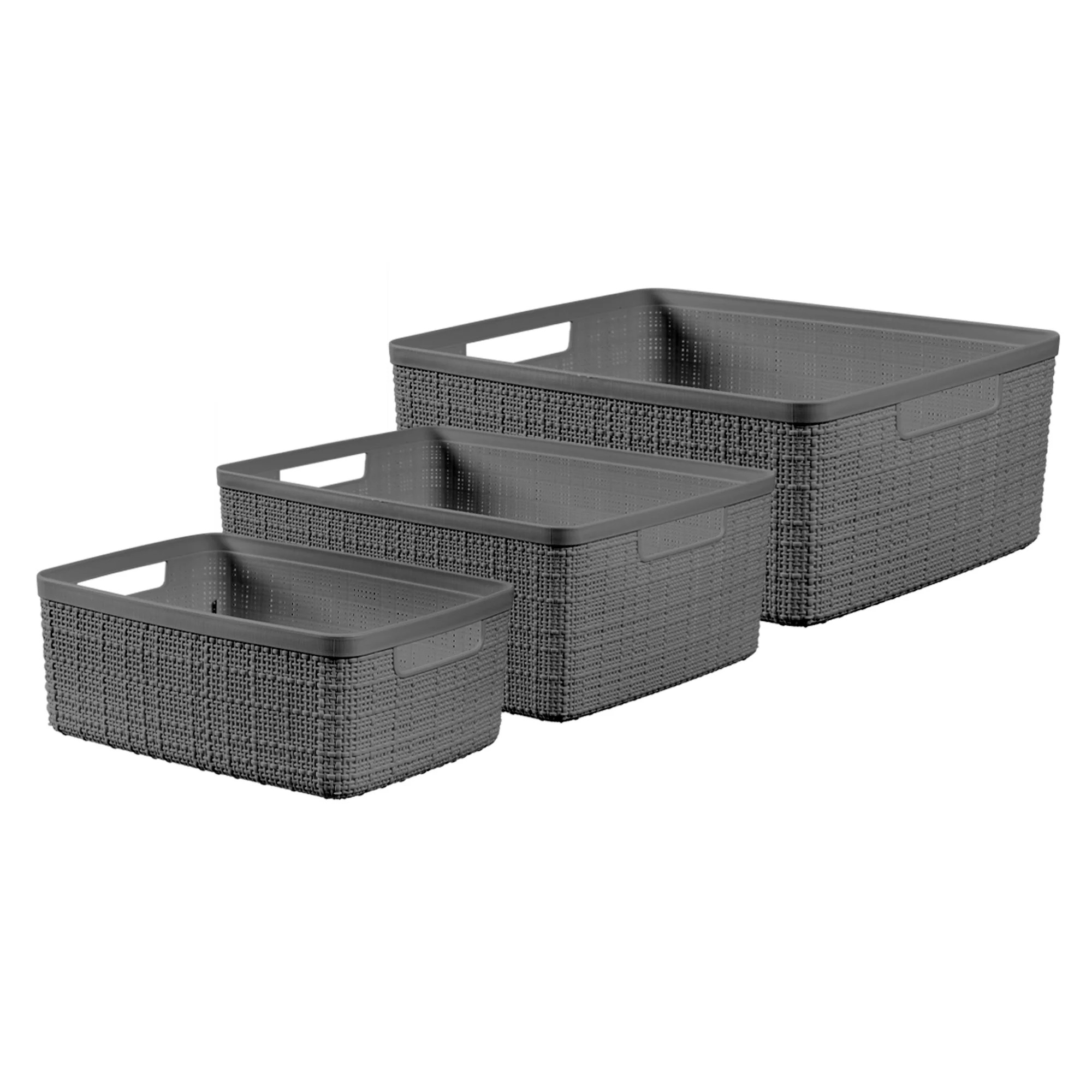 Curver Jute 3-Piece Plastic Storage Basket Set, Grey Flannel | Walmart (US)