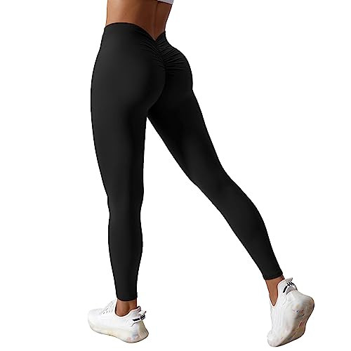 ABOCIW Women's V-Back Scrunch Butt Lifting Leggings, Black, Medium | Amazon (US)