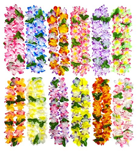 12PCS Hawaiian Leis Luau Party Decorations Tropical Party Favors Lei Hawaiian Flower Lei Perfect for Hawaiian Luaus Party Birthday Party Favors. | Amazon (US)