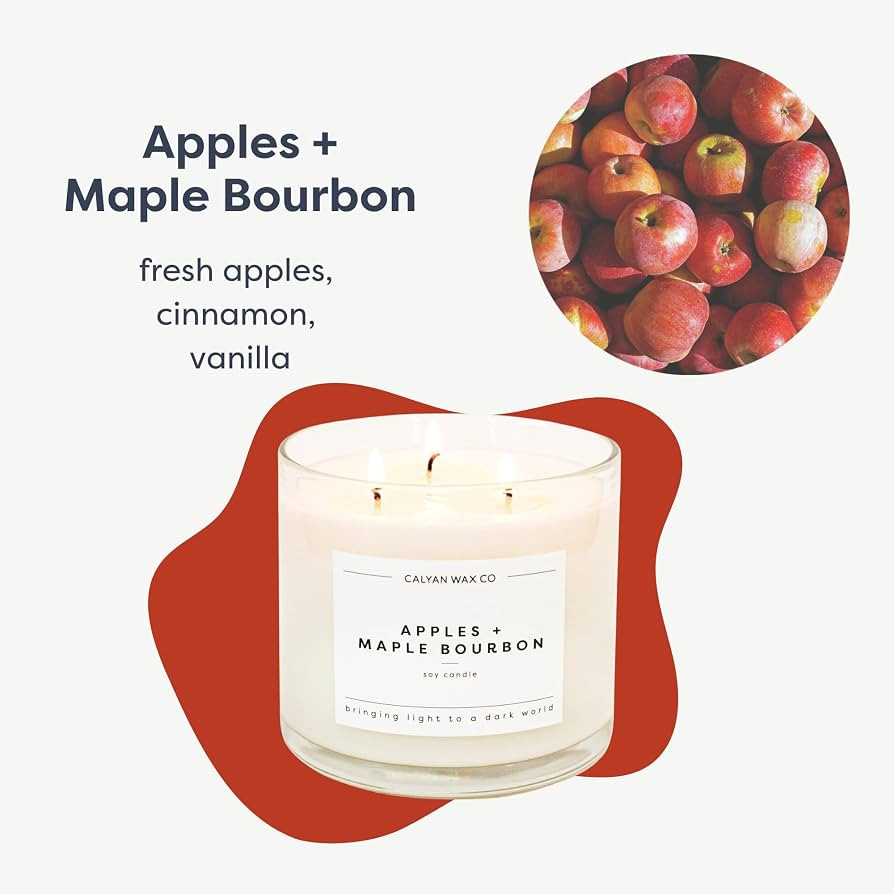Calyan Wax Co. Apples & Maple Bourbon 3 Wick Scented Candle - 43 Hour Burn - Luxury 3 Wick Soy Ca... | Amazon (US)