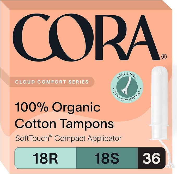 Cora Organic Applicator Tampon Multipack | 18 Regular & 18 Super Absorbency | 100% Organic Cotton... | Amazon (US)