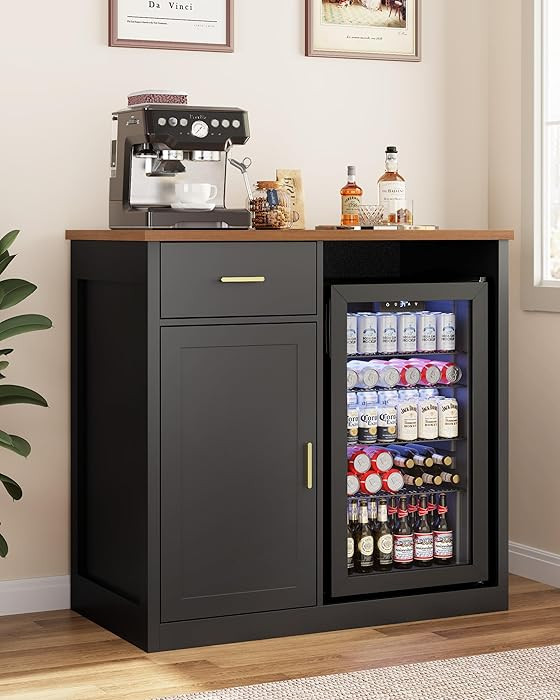 Otterease Coffee Bar Cabinet with Built-in Fridge (Included), Wine & Liquor Bar Cabinet with Draw... | Amazon (US)