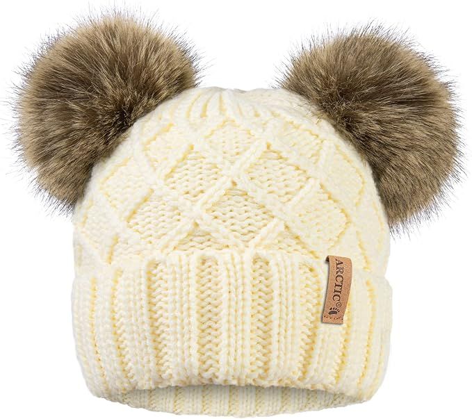 Arctic Paw Womens Winter Hat Cable Knit Beanie for Women Faux Fur Pompom Ears | Amazon (US)