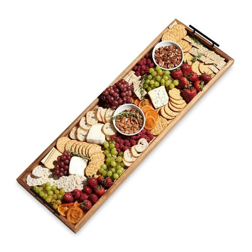 Twine Modern Manor Longboard Cheese Platter with Handles, Rectangular Cheese Board and Home Decor Tray, Dining Table Accessories Acacia Wood Set of 1 | Amazon (US)