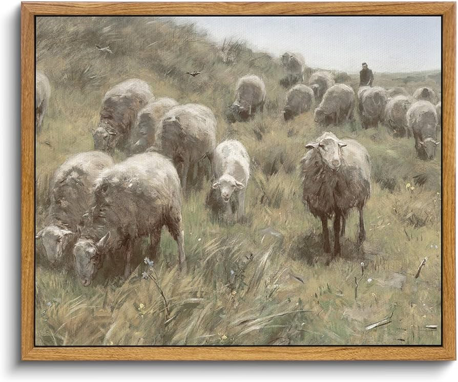 InSimSea Framed Vintage Landscape Wall Art Prints, Canvas Print Wall Art Decor, Sheep Grazing ami... | Amazon (US)