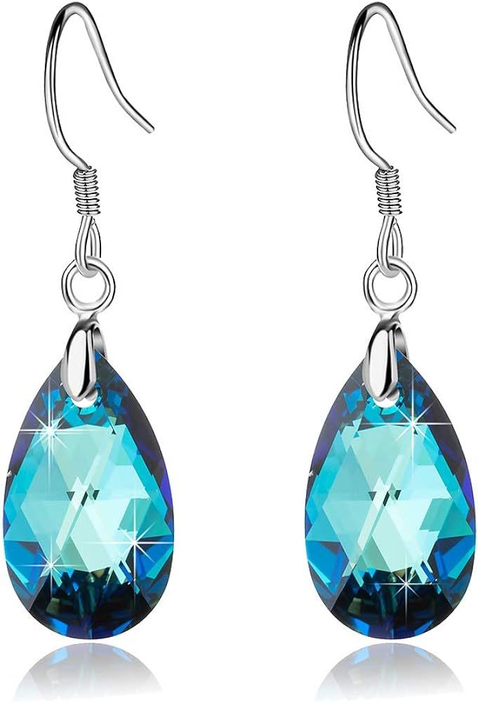 Teardrop Austrian Crystal Drop Dangle Earrings for Women 925 Sterling Silver Hook Hypoallergenic ... | Amazon (US)