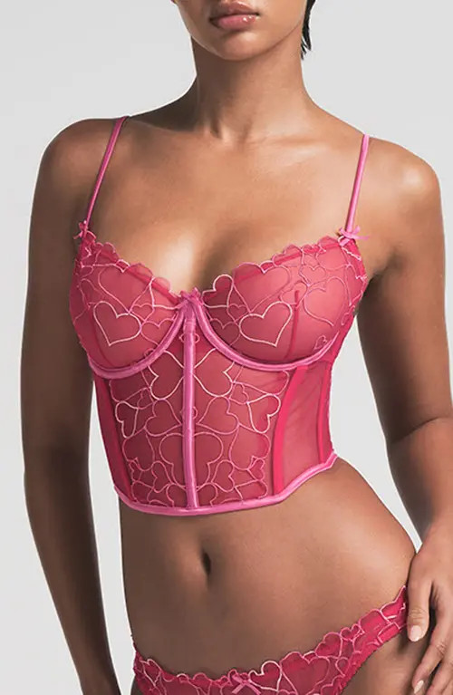 SKIMS Embroidered Tulle Crop Corset in Punch at Nordstrom, Size Xx-Small | Nordstrom