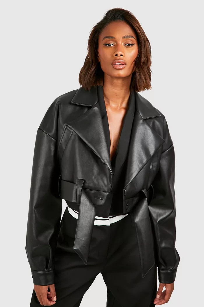 Belted Super Crop Moto Jacket | boohoo (US & Canada)